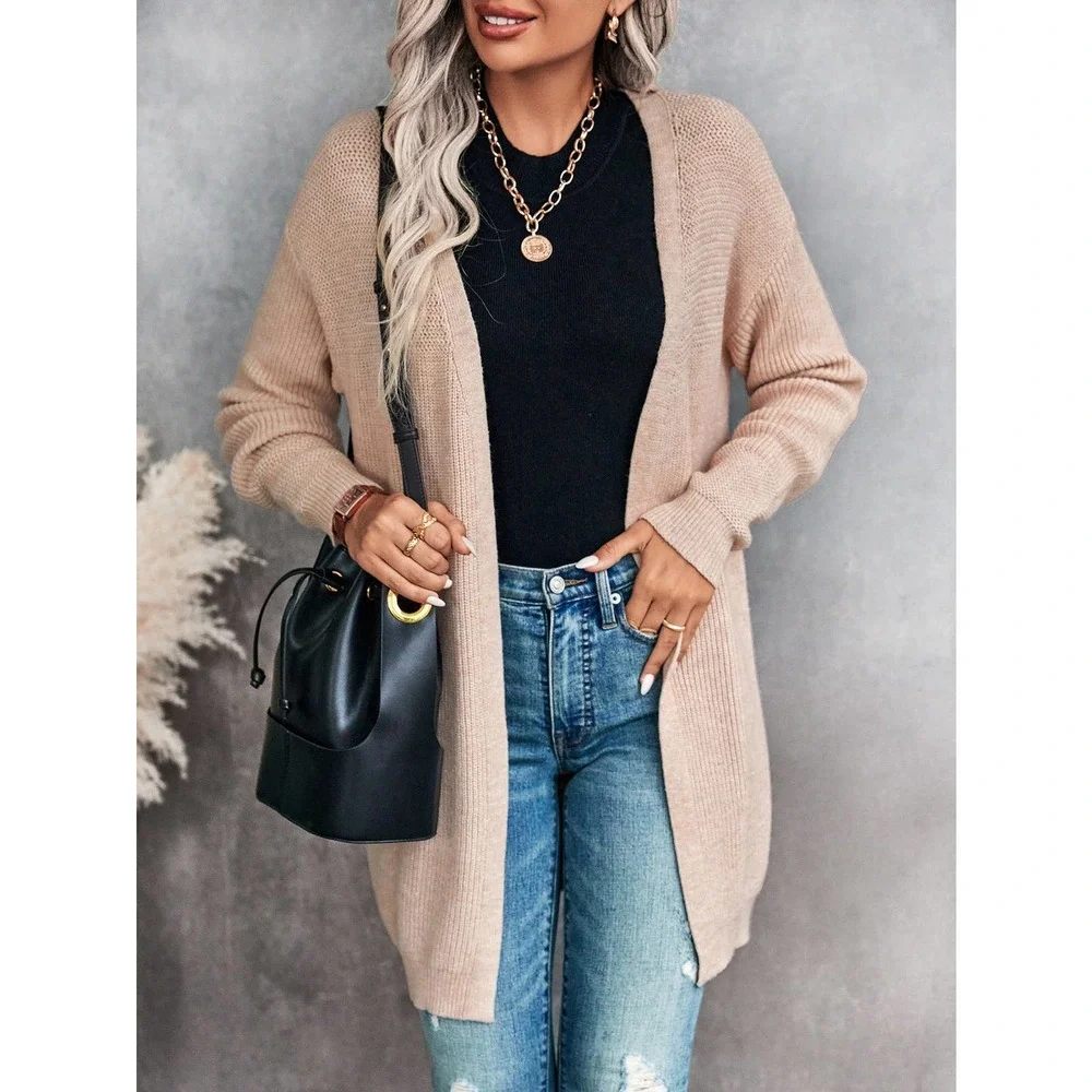 Drop Shoulder Duster Cardigan sweater tan - Picture 6 of 6